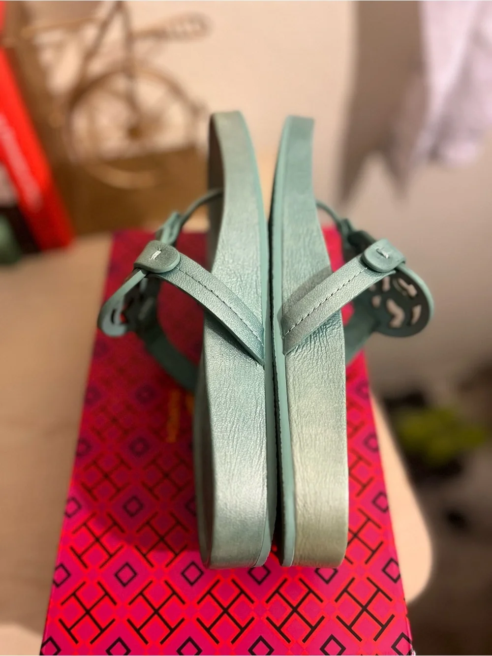 Tory Burch Metallic Seafoam Green Miller Thong Sandals